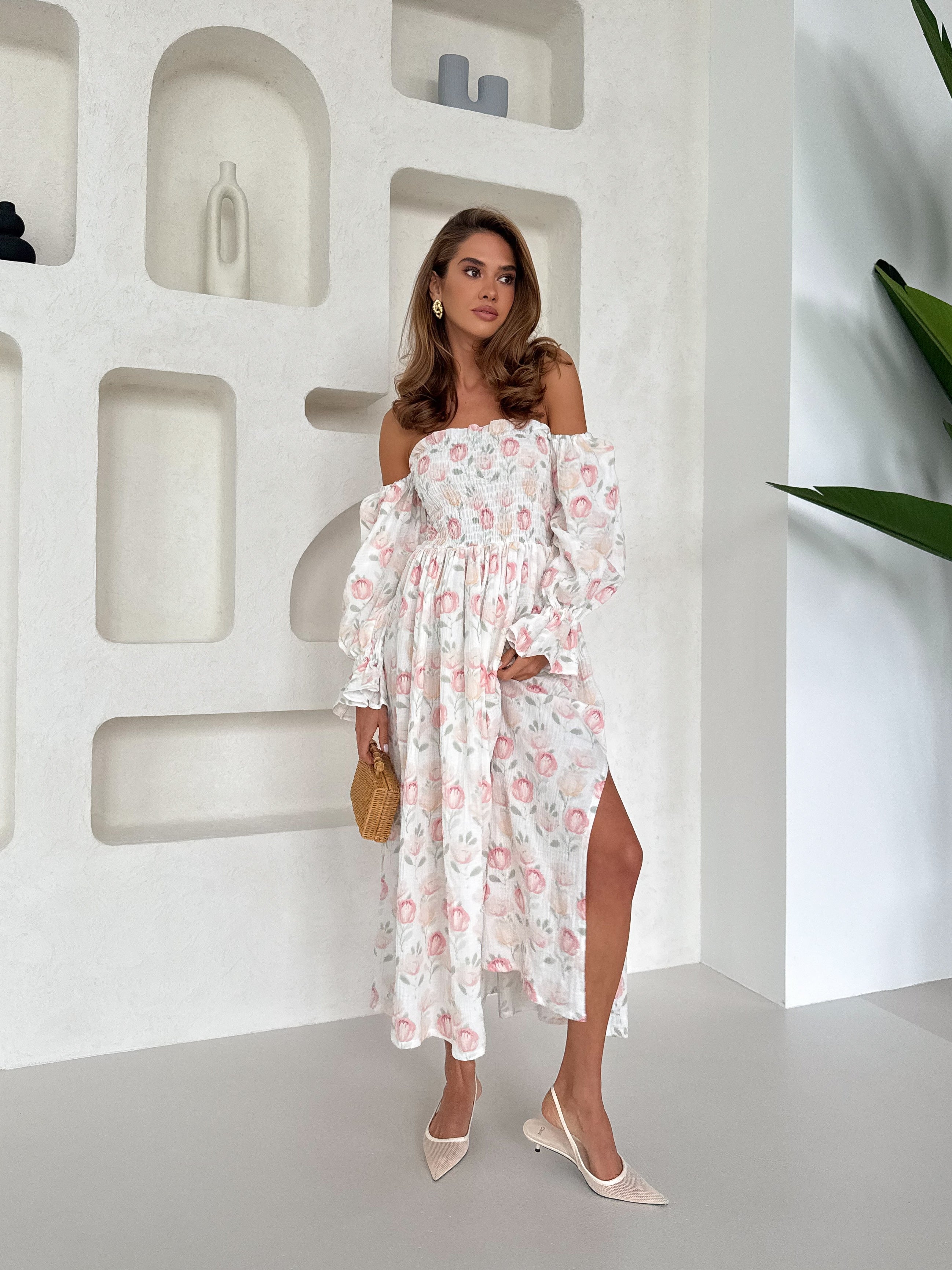 Muslin Floral Midi Dress